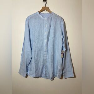 Tasso Elba Blue Linen Long Sleeve Buttondown Shirt Womens XXL NWT New
